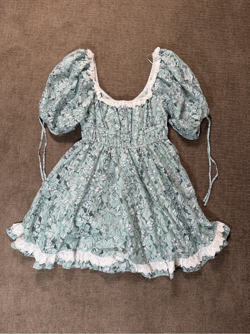 En Saison Caudry Floral Prairie Mini Dress Lace Cattagecore Womens Medium - Picture 10 of 10